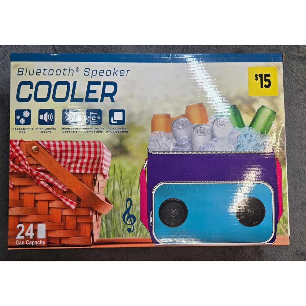 Bluetooth Speaker Cooler Tote Bag 24 Can Capacity Blue Purple Style C6431 NIB